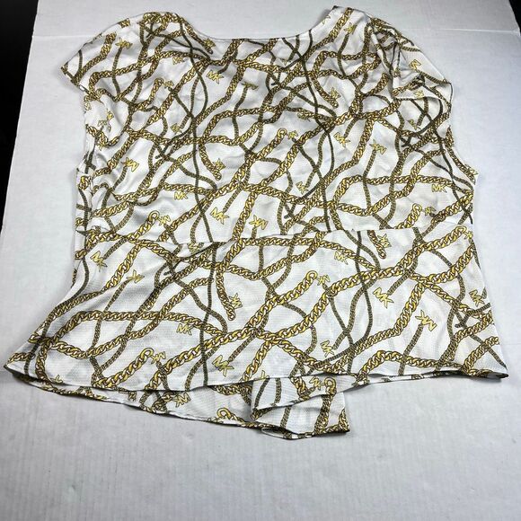 Michael Kors Logo Chain Print Blouse V-Neck Classic Bold Short Sleeve Top 3X - Picture 9 of 10